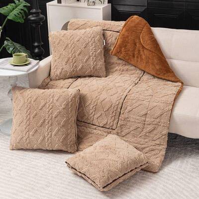 纯色双面加厚塔绒抱头枕被子两pxx10054公用汽车上夫办室保暖靠垫