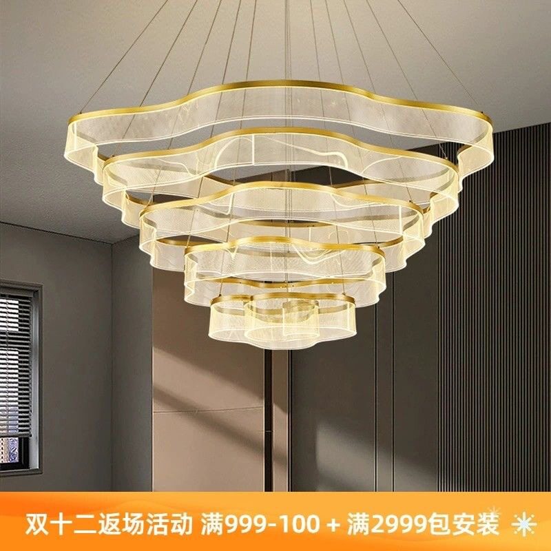 现代简约轻奢别墅客厅吊灯创意餐厅包厢灯具设计师复式楼梯灯大气