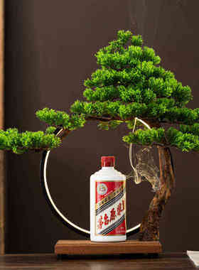 新中式白酒展示台迎客松灯圈底座摆件酒架洋酒庄会所品鉴桌面陈列