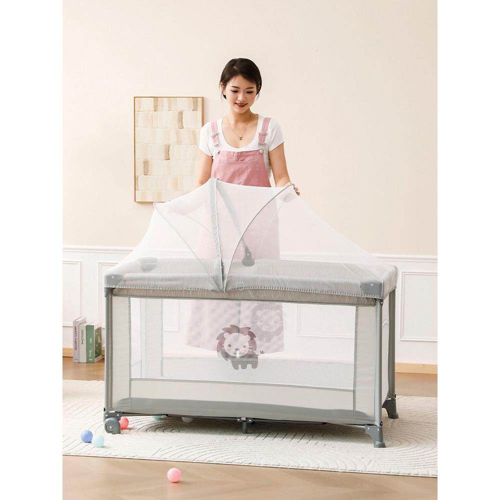 婴儿床多功能可折叠便携式婴儿床0-4岁新生儿可移动摇篮床带轮子