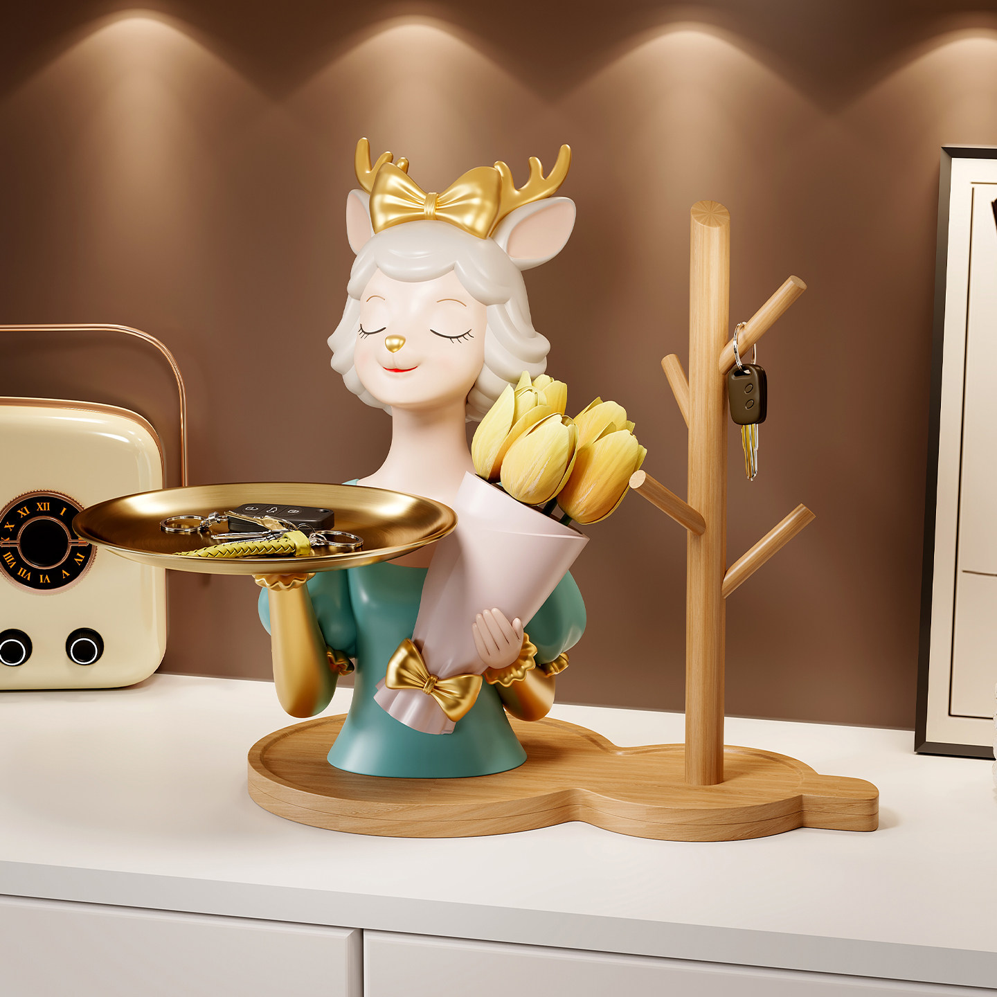 小鹿玄关钥匙摆件托盘高档收纳入户玄关花瓶进门家居装饰乔迁礼物,家居饰品,装饰摆件,淘宝优惠券,粉丝福利购,淘宝优惠卷