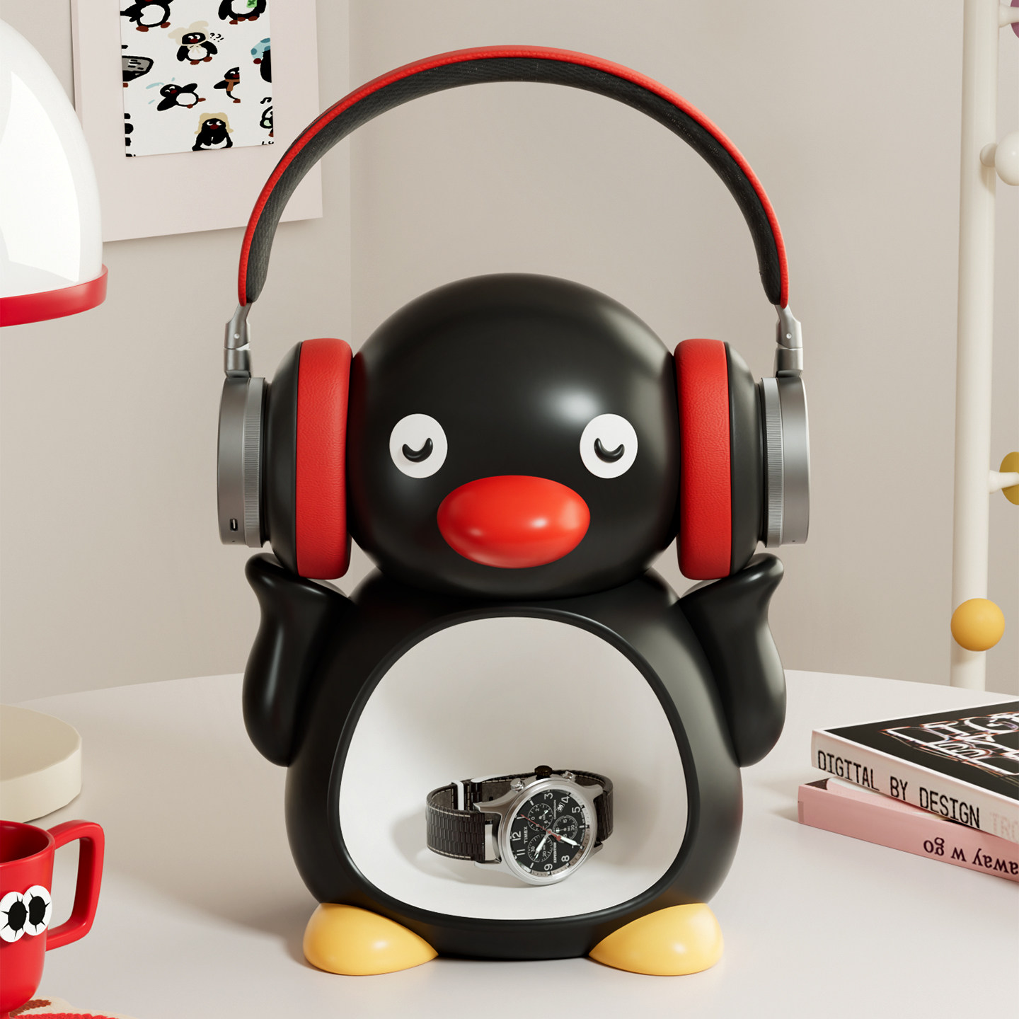 企鹅创意耳机收纳架摆件玄关钥匙收纳桌面客厅装饰品乔迁生日礼物,家居饰品,桌面摆件,淘宝优惠券,粉丝福利购,淘宝优惠卷