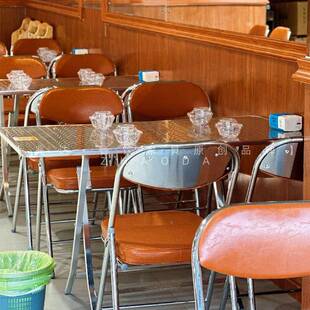 现代约餐桌简麻辣烫快餐店商KTS用不钢折叠桌家用软椅包折锈叠小