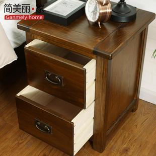 JM302 迷你小床头柜卧室床胡桃色柜 圆板储式 卧实木头柜室物柜美式
