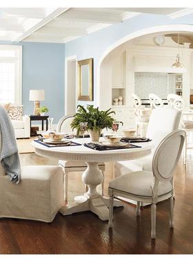 式美QVB式乡村实木餐桌椅组法合圆圆桌复古白色旋转伸缩形桌简约