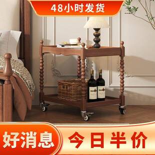 置实木小推车可移AXQ动小边几轮中带古风沙发侧柜物架小边桌子小