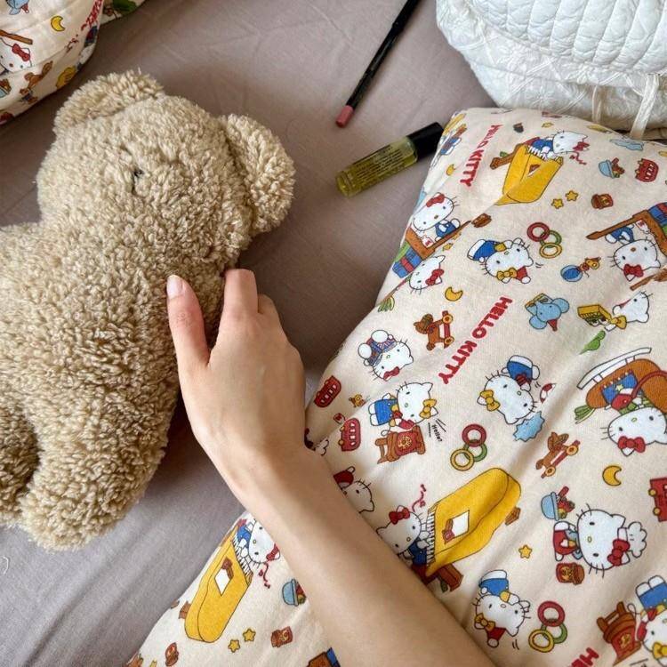 a类少女Kitty猫双层纱床上四件套全棉1.5m1.8米母婴级被套三件套
