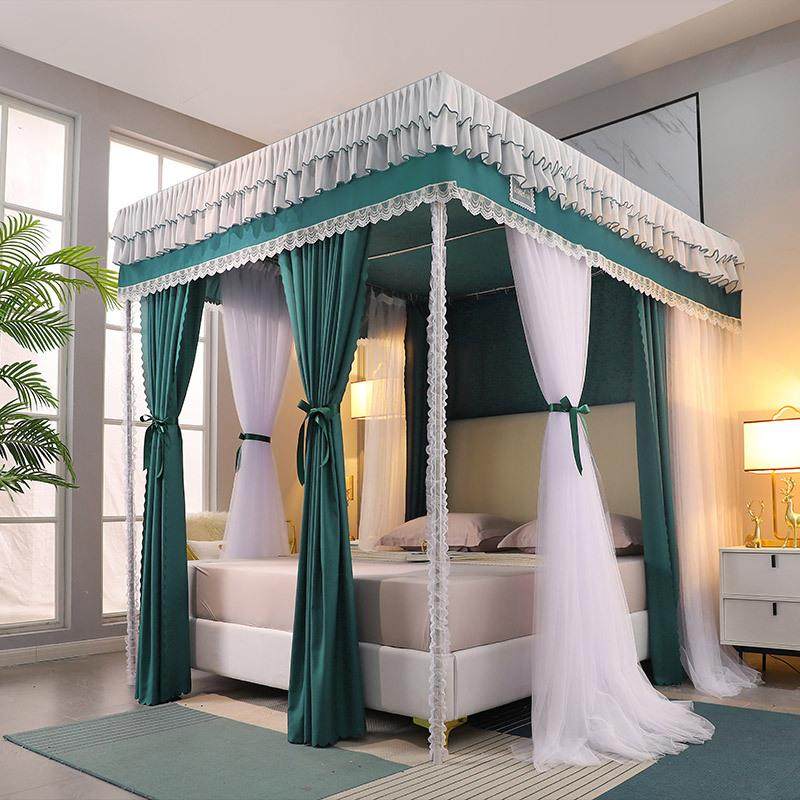 双CYM帘杆双层公主床幔蚊帐粗蕾丝花边蚊25加不锈钢支架遮光布帐