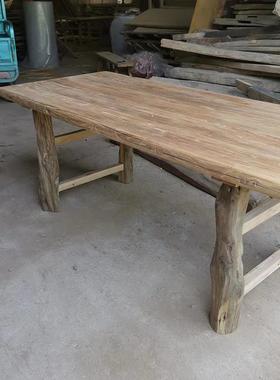 老BJW榆木茶柏木桌桌桌腿书实木门板风复古木板吧台原木化餐桌长