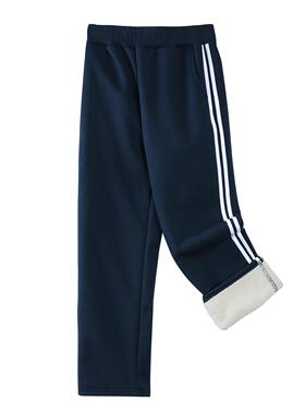 全国小学生同款校服裤子加绒加厚一条边两道三道杠藏青校裤运动裤