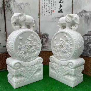 石雕门墩汉白玉晚霞红青石吉祥石鼓摆件抱鼓石别墅庭院门口装饰