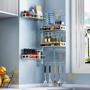 墙上免打孔旋转式不锈钢厨房转角置物架调料调味架壁挂式三角收纳
