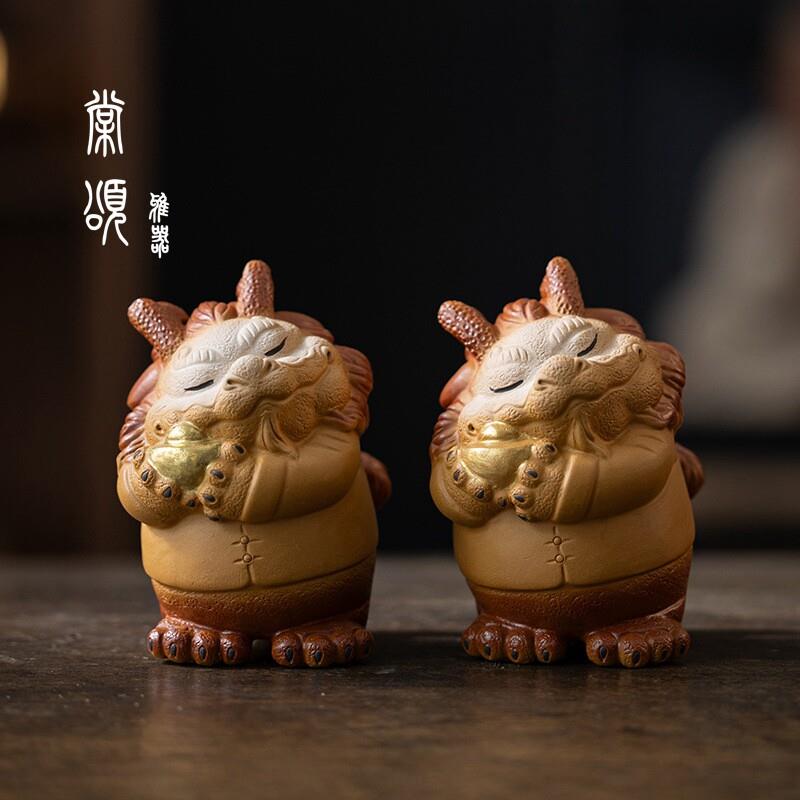 棠颂丨手工招财龙茶宠摆件高档创意精品紫砂茶玩客厅桌面装饰可养