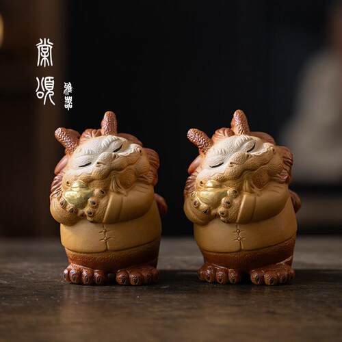 棠颂丨手工招财龙茶宠摆件高档创意精品紫砂茶玩客厅桌面装饰可养