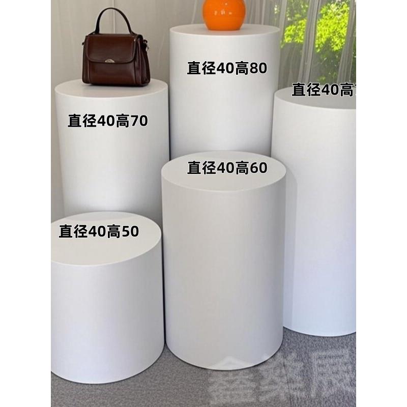 圆形烤漆展示台白色中岛展台圆柱体网红道具艺术品展示柜增高地台