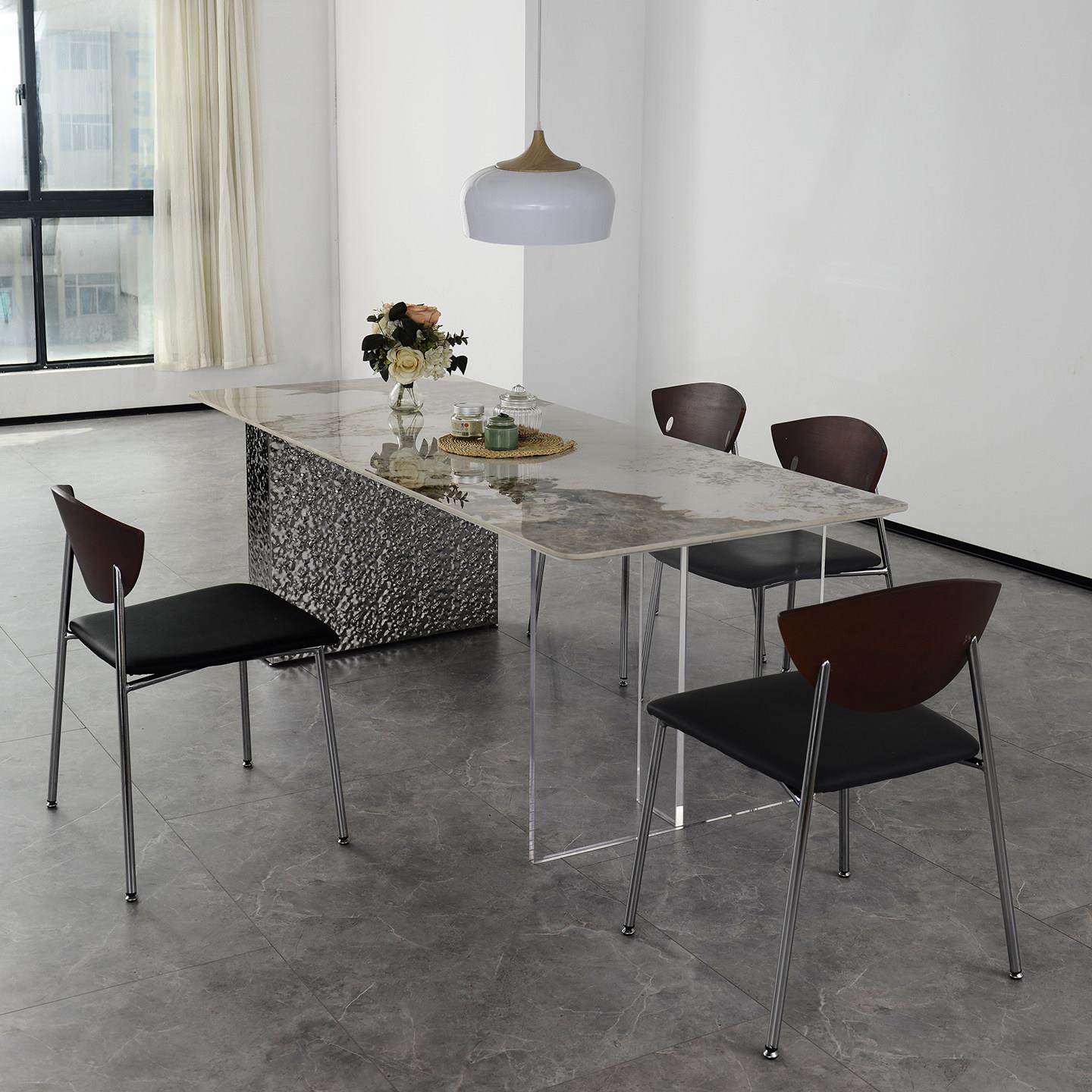 意式极简长方形岩板餐桌椅轻奢现代水波不锈钢压克力悬浮吃饭桌子,住宅家具,岩板餐桌,淘宝优惠券,粉丝福利购,淘宝优惠卷