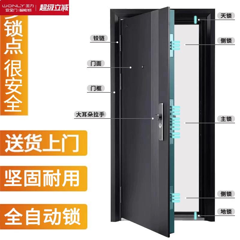 王力甲级防盗门进户门家用入户门室内安全指纹锁门自建房大门钢质