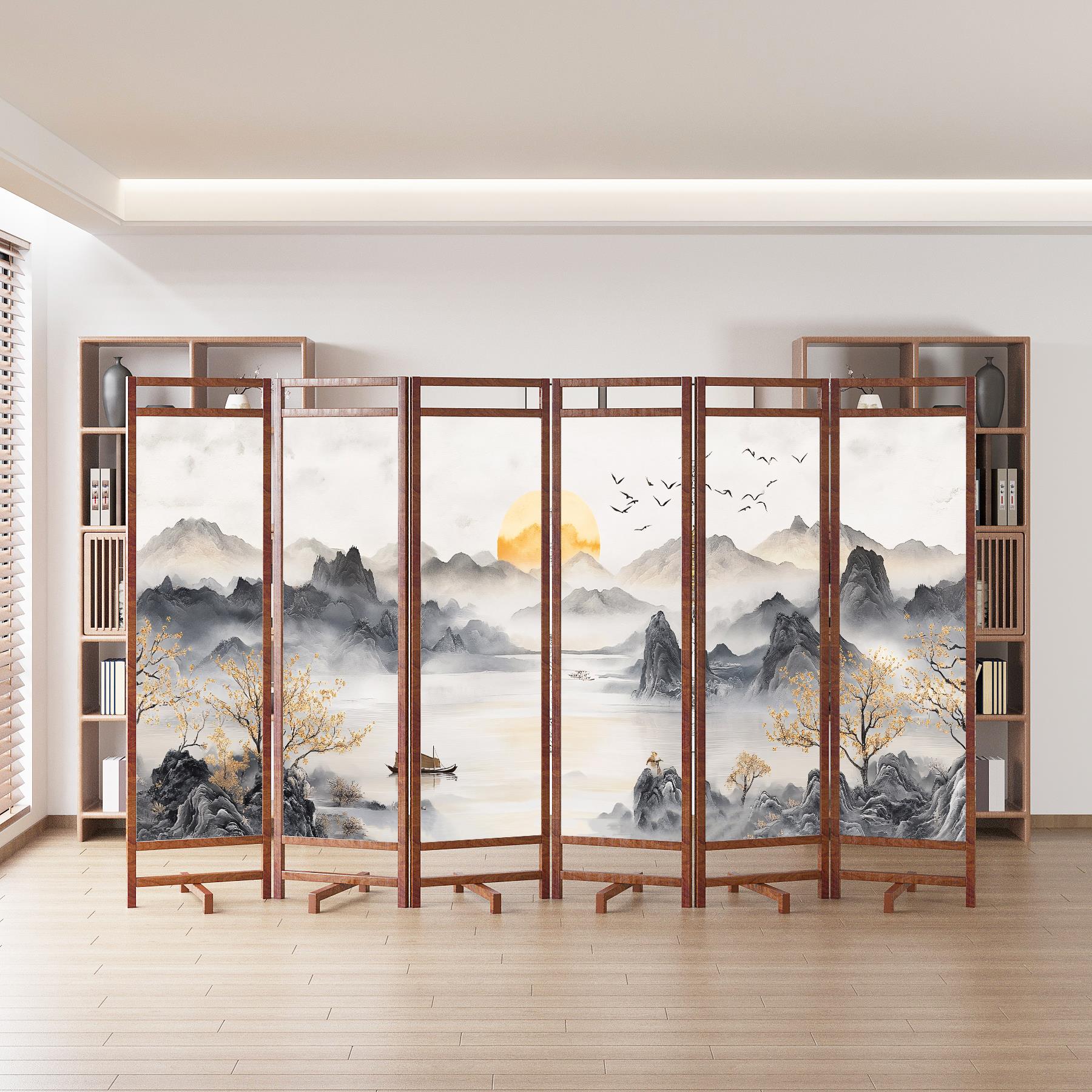 新中式屏风隔断客厅2025新款实木折叠移动玄关遮挡办公室山水入门