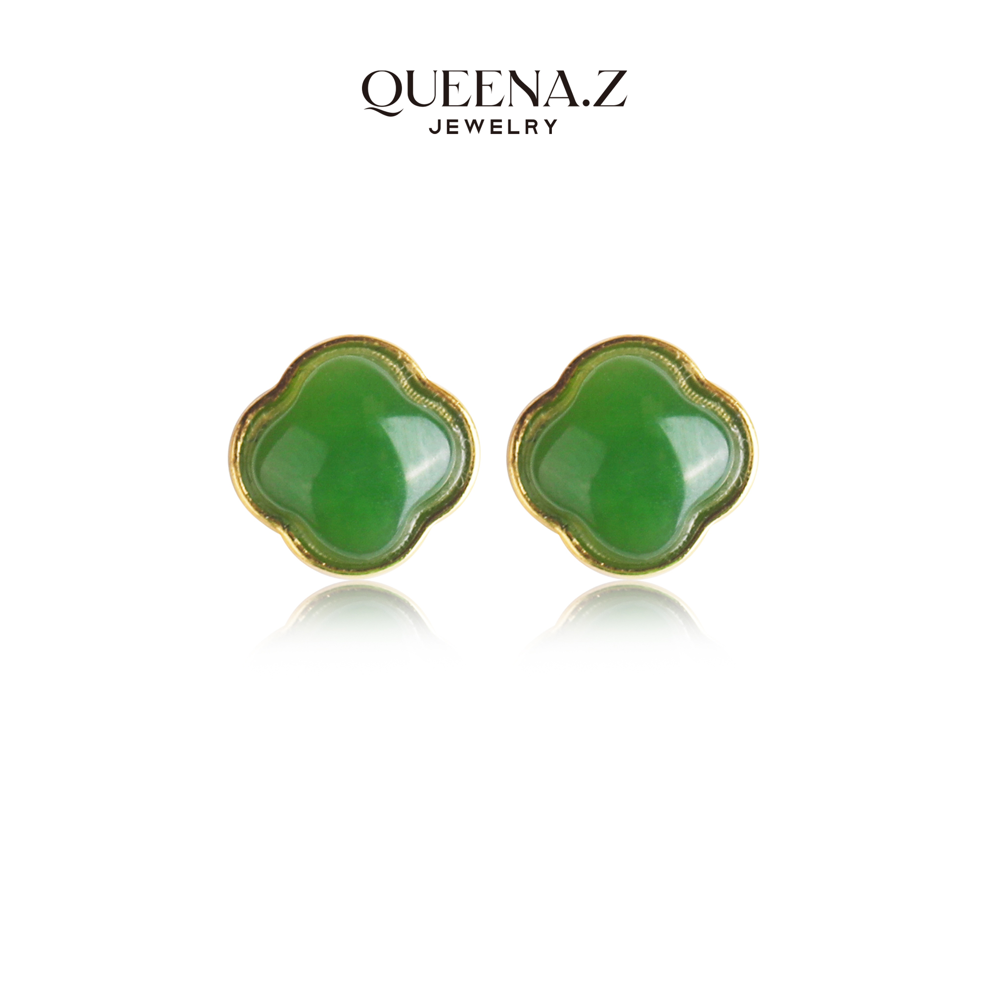 QUEENA.Z 新品设计师女士碧玉四叶花耳钉 略有不同