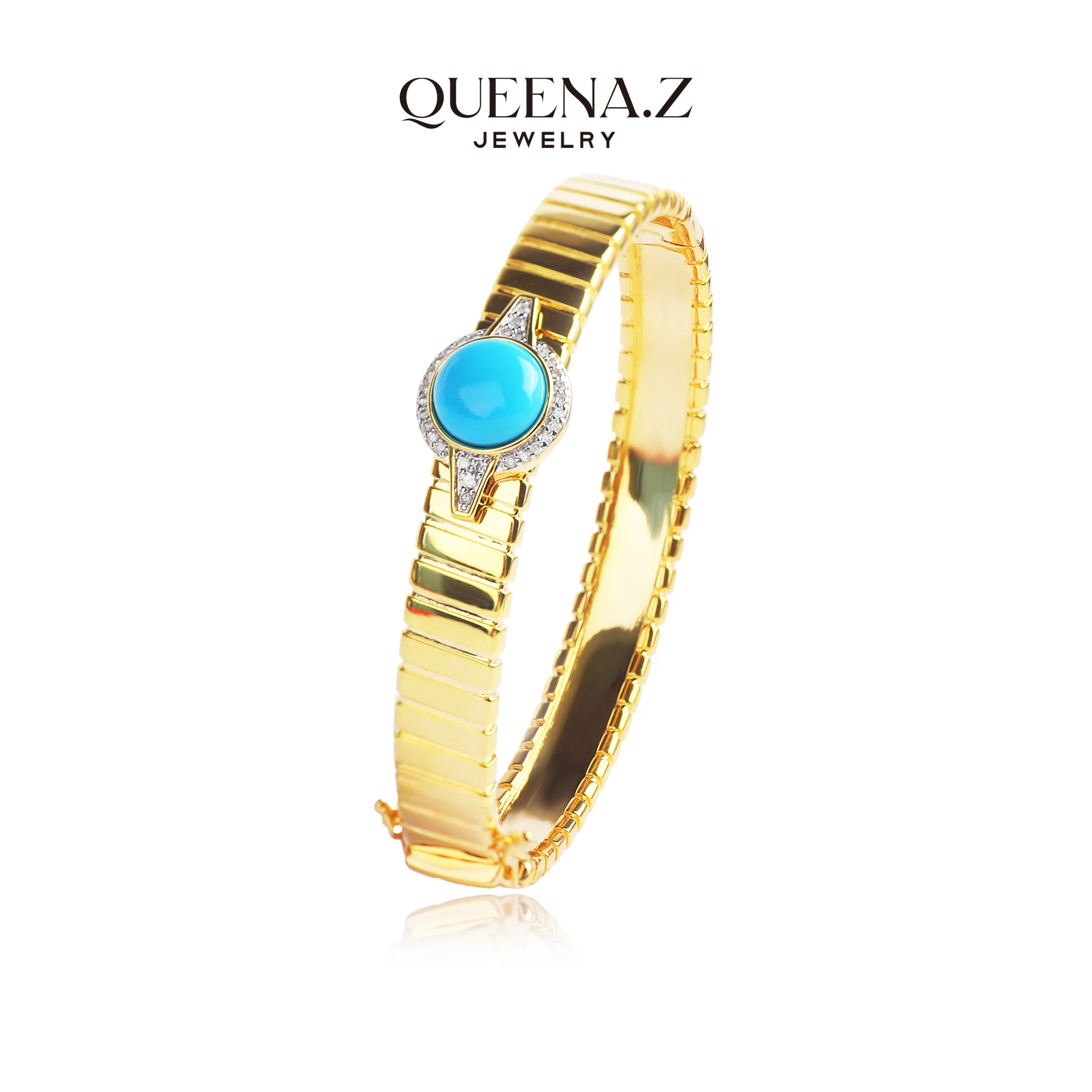 QUEENA.Z 新品设计师女士绿松石蛋面手镯HF651109001