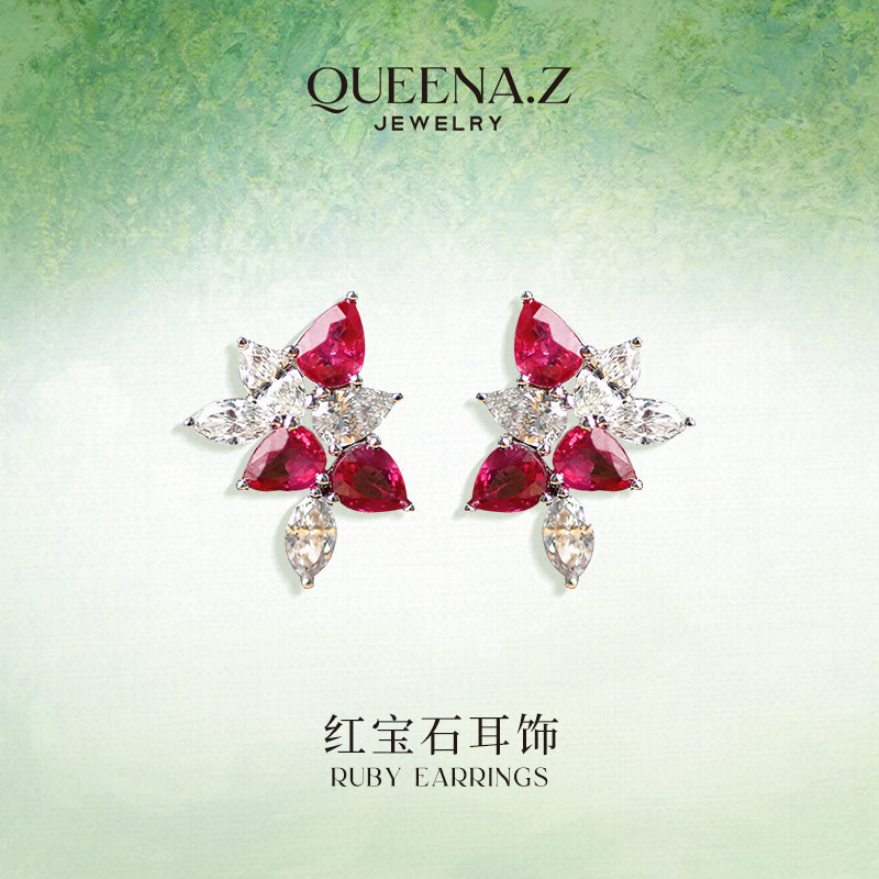 QUEENA.Z 2026新品设计师系列女士轻奢红宝石耳饰HK580516002
