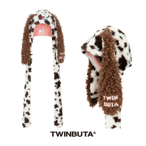 TWINBUTA I LOVE MY EARS | 异形毛绒奶牛纹围巾帽