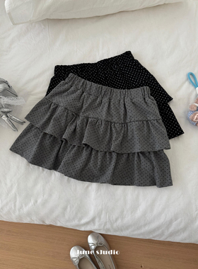 灰色波点蛋糕裙女2025秋季新款小个子高腰显瘦A字半身裙辣妹短裙