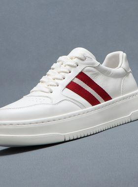 梵狮奴真皮白色板鞋男款2026新款增高厚底轻便休闲潮流男士小白鞋