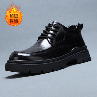 梵狮奴厚底商务皮鞋男款年轻人通勤保暖加绒德比鞋2025新款牛皮鞋