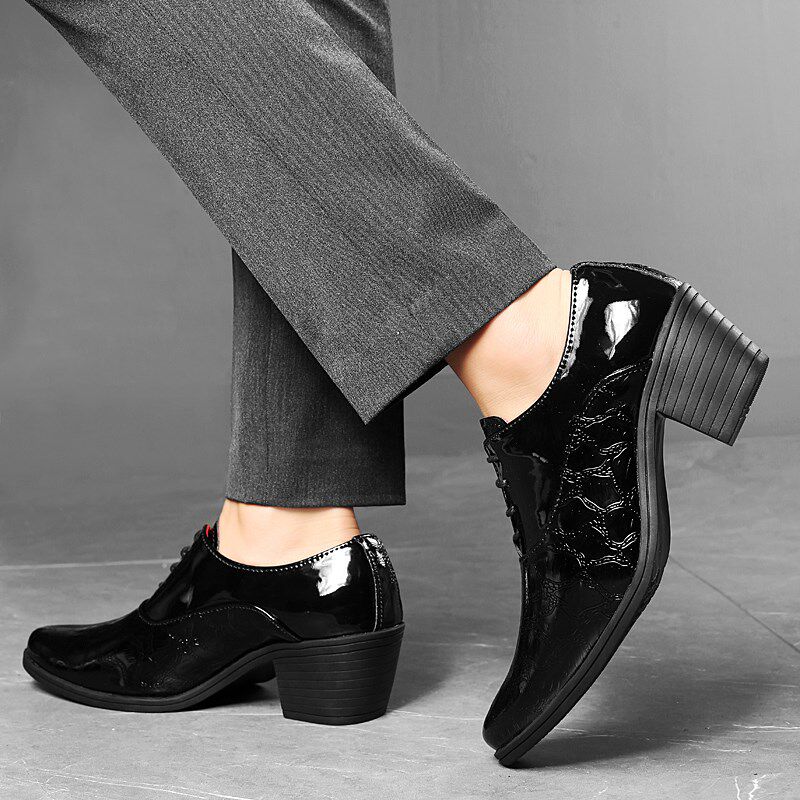 增高6公分皮鞋英伦尖头高跟男鞋T台走秀鞋酒吧夜店演出鞋结婚皮鞋