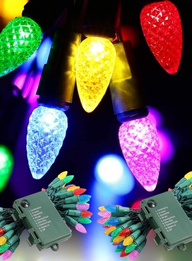 圣诞节装饰C6草莓泡灯串松果串缠树灯节日店铺橱窗布置装扮气泡灯