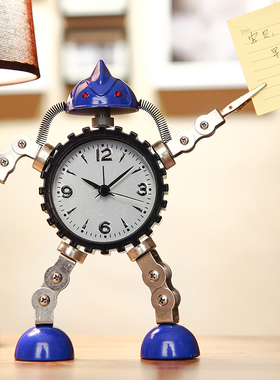 变形机器人闹钟学生用儿童卡通z可爱床头钟颜值静音个性桌面时钟