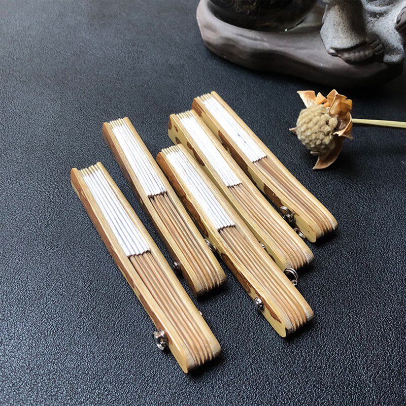 迷你梅妃空白折扇 湘妃竹扇骨天然斑竹扇文玩小折扇带扣环饰品扇