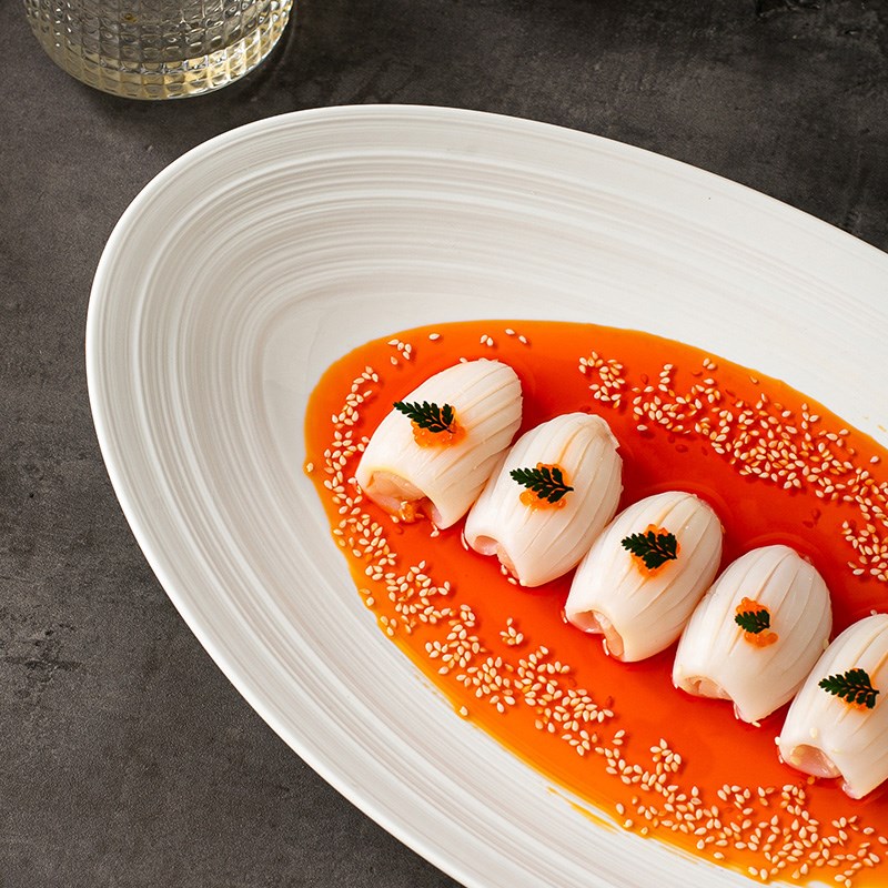 线纹《拉丝元宝盘》个性蒸鱼盘子家用陶瓷高颜值大号沙拉盘子