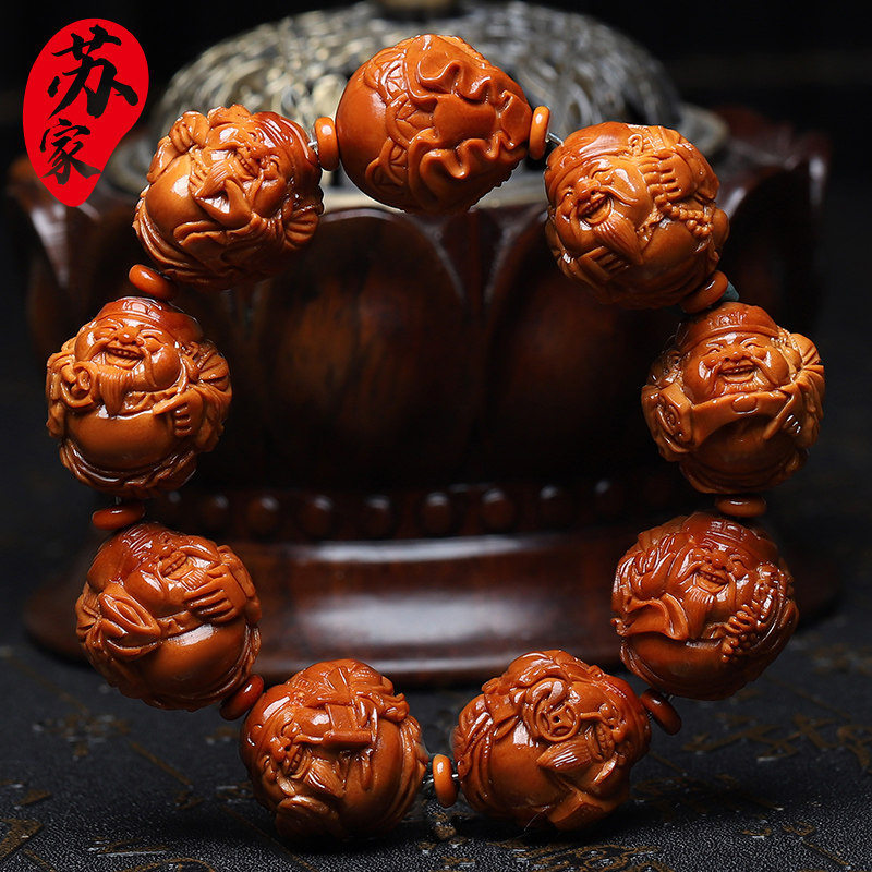 橄榄核手串21大k籽八大财神精品核雕文玩手把件手工雕刻手錬男女