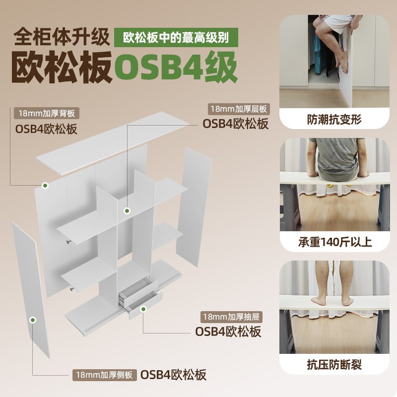 定制实木推拉门衣柜卧室家用分段式现代简约奶油风移门储物衣橱柜