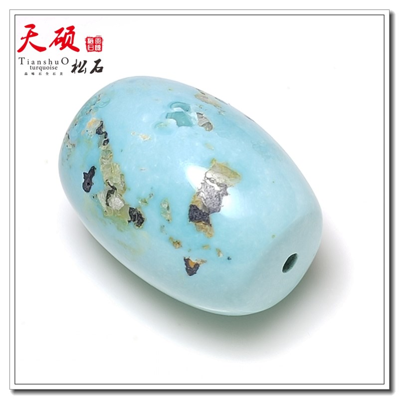 高瓷蓝原矿无优化绿松石桶珠单颗顶珠老型珠散珠天然无胶无蜡原石