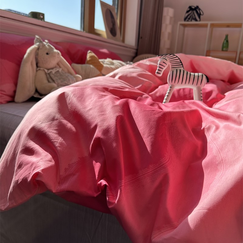 ins红色渐变色床上四件套全棉纯棉1.5m1.8米被套床单三件套少女心