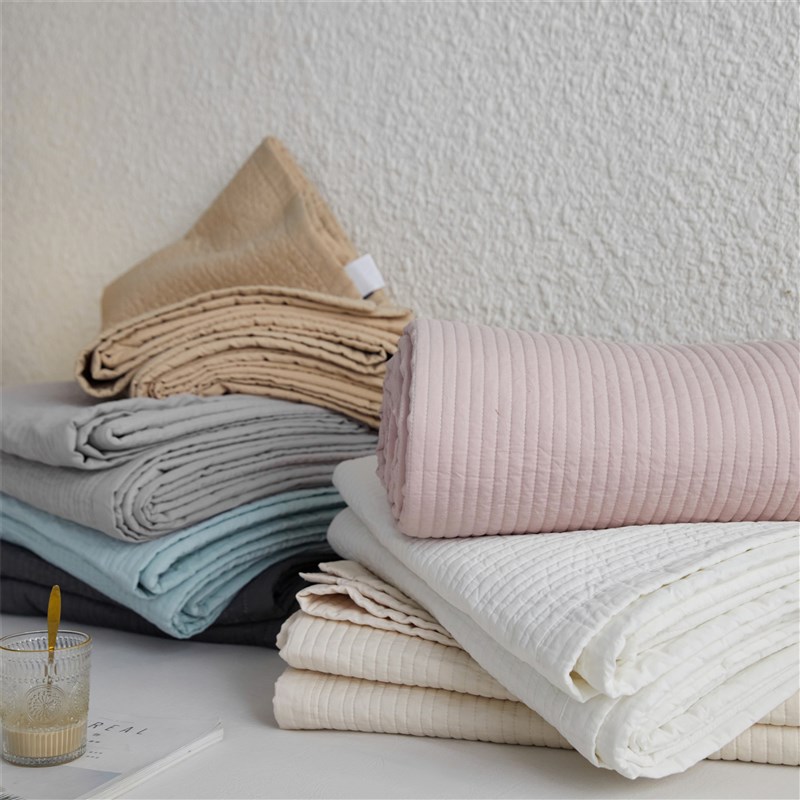 可铺可盖 双面全棉加厚夹棉防滑床单 纯棉纯色床盖百搭韩式夏被