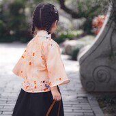 民国装 中国风儿童新中式 民族服饰苧麻小衫 伞裙套装 女孩 斜襟倒大袖