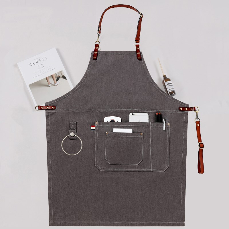 韩版时尚牛仔布围裙定制印字中餐厅厨房咖啡烘焙专用帆布工作服男