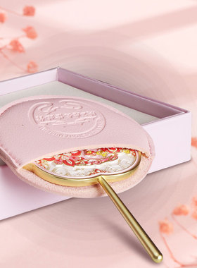 陕历博文创银囊芬芳手柄圆镜子博物馆随身镜带皮套结婚化妆镜盒装