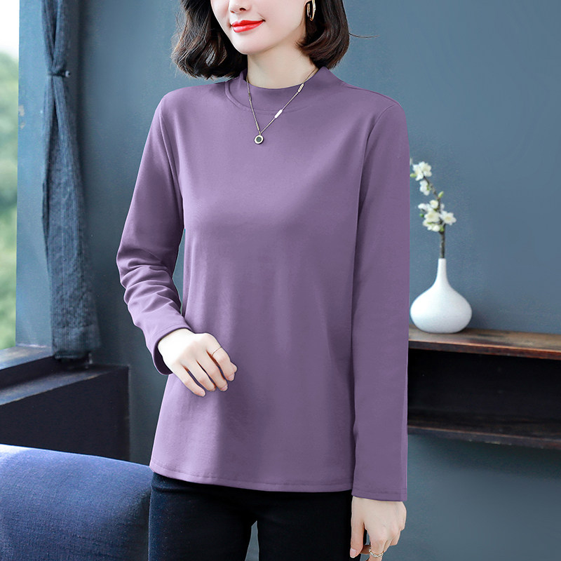 半高领打底衫女秋冬季洋气内搭大C码妈妈秋衣纯棉长袖中领磨毛t恤