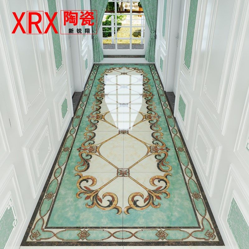 新品现代中式客厅地板砖拼花图过道玄关瓷砖拼花地砖抛晶砖地毯砖