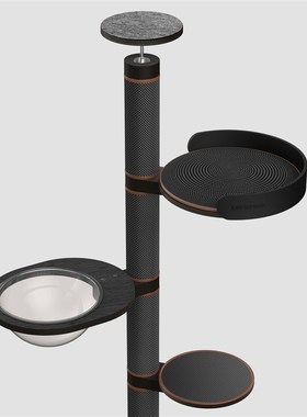 通天柱黑色猫爬架实木猫窝猫树一体猫抓柱顶天立地胡桃木色跳台