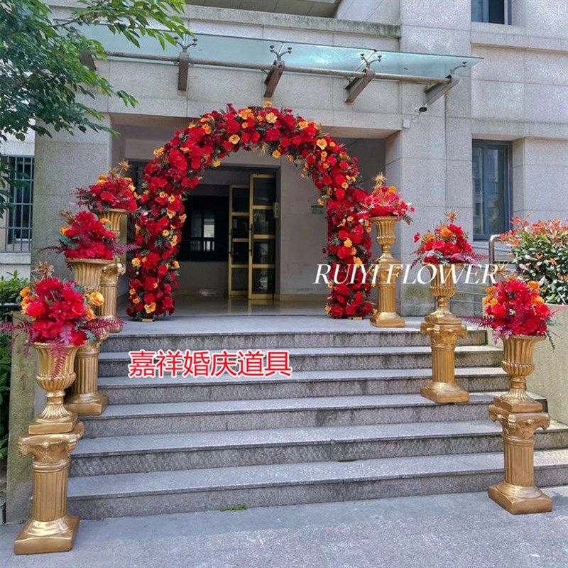 新款全花花门绢花圆形拱门开业婚礼庆典婚庆满花拱门婚庆幸福门