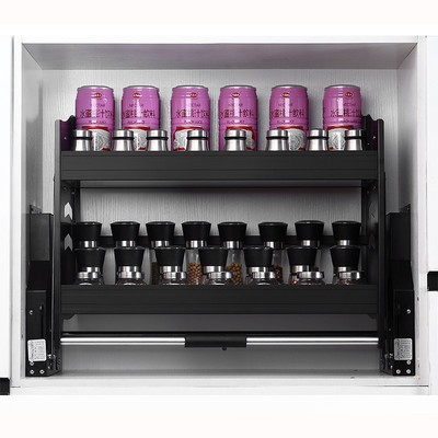 收纳得厨房吊柜升降机拉篮下拉式橱柜内调味篮收纳置物架不锈钢蓝