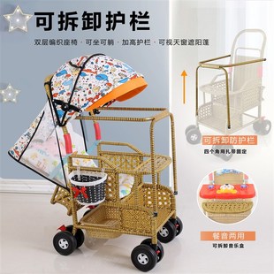 夏季婴儿手推车轻便竹藤车藤椅宝宝藤编车仿藤编竹子车儿童可坐躺