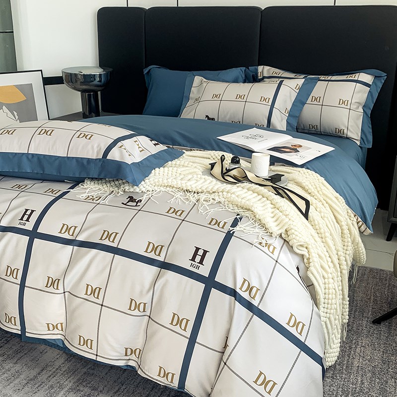 全棉长绒棉床上用品床单220*240床单双人被套四件套简约美式