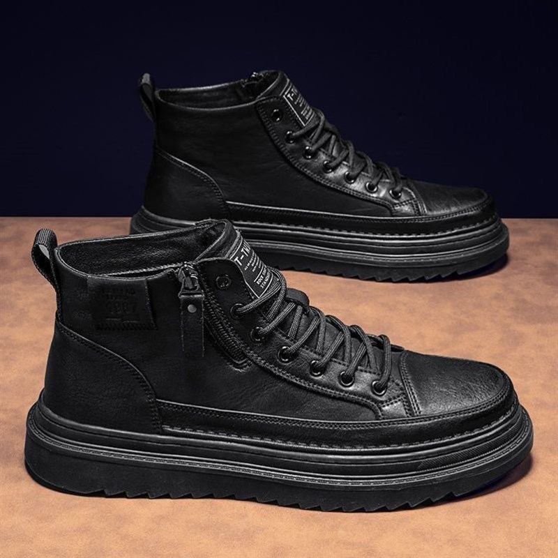 硬汉工装皮鞋男鞋秋冬季休闲运动高帮板鞋男士增高黑色马丁靴男BL